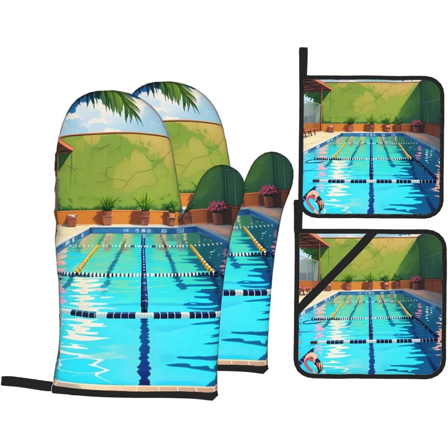Flamingo and Swimming Pool Sil - Oven Mitt Silicone 评论和价格